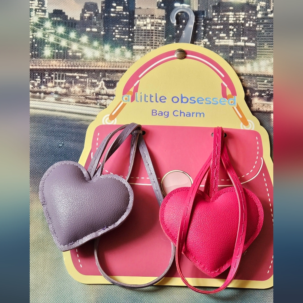 A LITTLE OBSESSED Heart-Shaped Bag Charm Set NIP